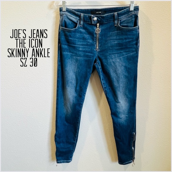 Joe's Jeans Denim - Joe’s women Dk blue mid rise skinny ankle jeans zip pull loop, The Icon, sz 30